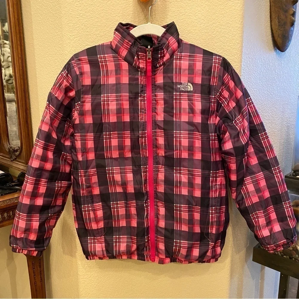 THE NORTH FACE Girls Pink Plaid Lightweight Zipped Jacket Size L(14/16)
